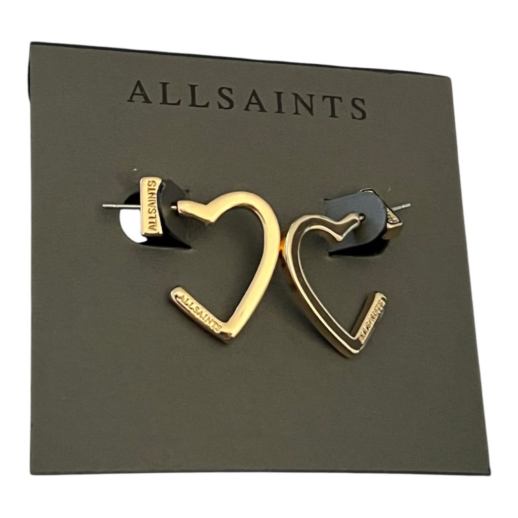 Allsaints Nwt Adorable Goldtone Half Heart Hoop Earrings With Jewelry Pouch